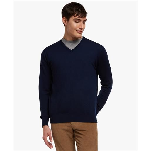 Brooks Brothers maglione con collo a v in lana merino blu navy