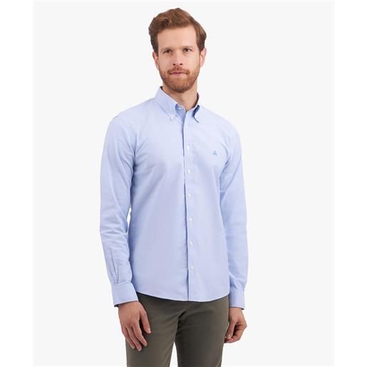 Brooks Brothers camicia blu slim fit non-iron in cotone elasticizzato con collo button-down