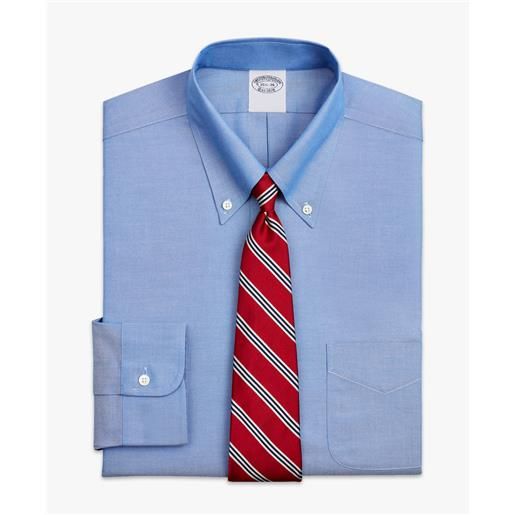 Brooks Brothers camicia blu slim fit non-iron pinpoint con collo button-down