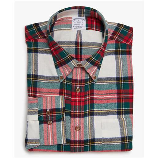 Brooks Brothers camicia sportiva regent regular fit in flanella, colletto button-down tartan rosso/verde scuro
