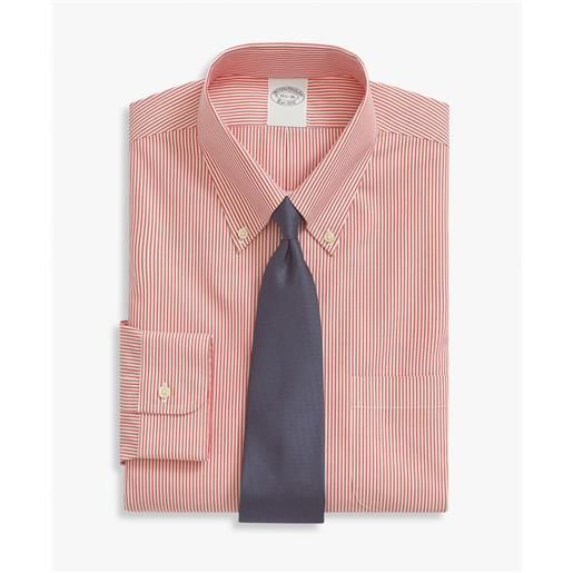 Brooks Brothers camicia regular fit non-iron in cotone elasticizzato rosso con colletto button-down arancione