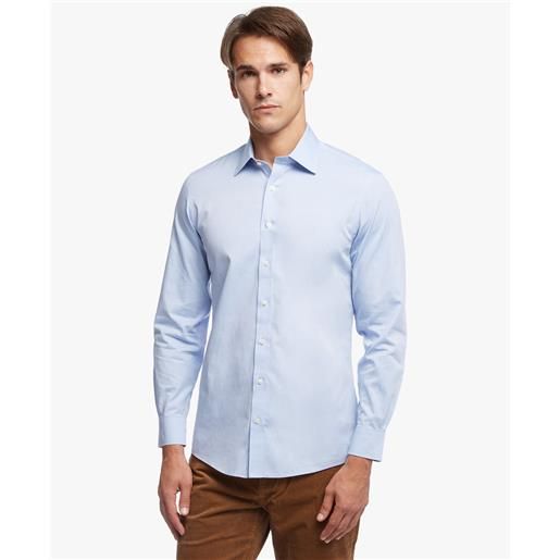 Brooks Brothers camicia elegante milano slim fit in pinpoint non-iron, colletto ainsley azzurro