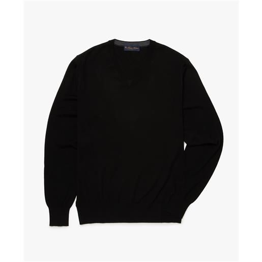 Brooks Brothers maglione con collo a v in lana merino nero