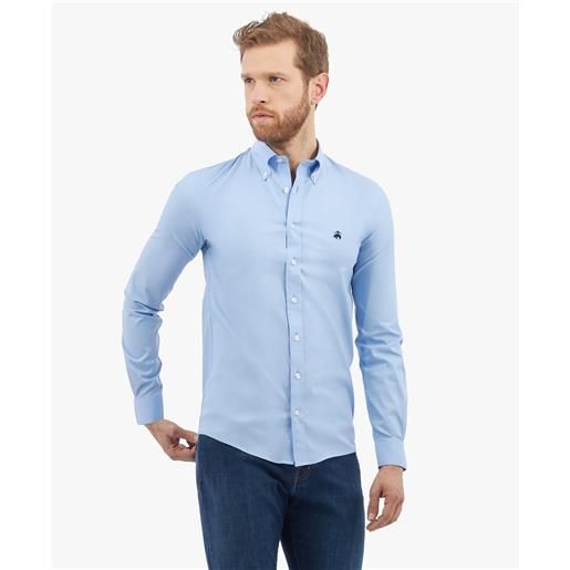 Brooks Brothers camicia blu regular fit non-iron in cotone elasticizzato con colletto button-down