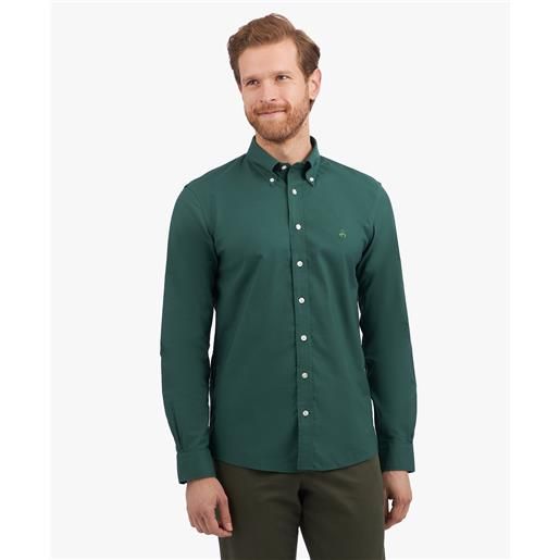 Brooks Brothers camicia verde slim fit non-iron in cotone elasticizzato con collo button-down