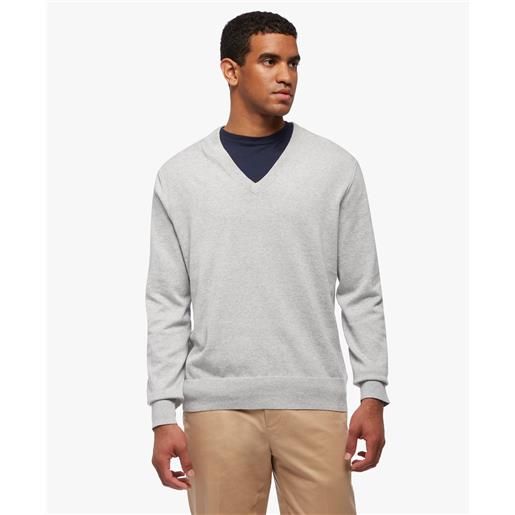 Brooks Brothers maglione in cotone supima con collo a v grigio