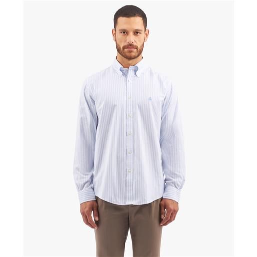 Brooks Brothers camicia casual regular fit non-iron in cotone elasticizzato a righe azzurre con colletto button-down blu