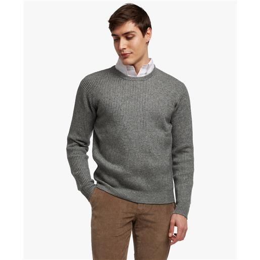 Brooks Brothers maglione a costine in lana e cachemire grigio chiaro