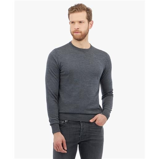 Brooks Brothers maglione con collo a giro in lana merino grigio scuro