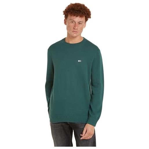 Tommy Jeans tjm slim essntls c-neck sweater dm0dm18370 maglione a collo alto, verde (court green), xl uomo