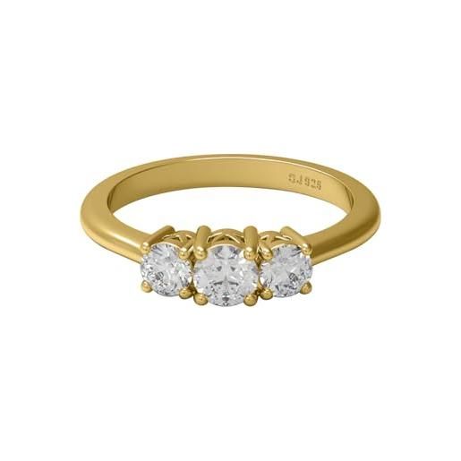 MOONEYE anello trilogy anello da donna con tre pietre in argento sterling 925 con diamante moissanite a forma rotonda da 0,56 ctw vermeil oro giallo, 16