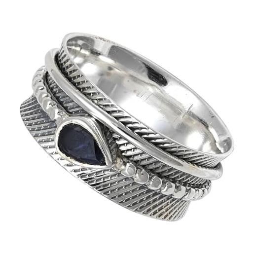 JEWELFORCE jsr-142 - anello da meditazione in argento sterling 925, per uomini e donne, articolo da regalo realizzato a mano, 48 (15.3), metallo prezioso gemma, granato
