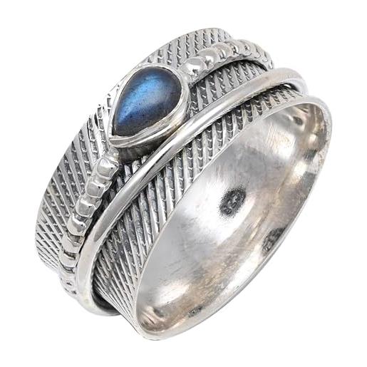 JEWELFORCE jsr-142 - anello da meditazione in argento sterling 925, per uomini e donne, articolo da regalo realizzato a mano, 19 (18,8), metallo prezioso gemma, pietra di luna di pesca