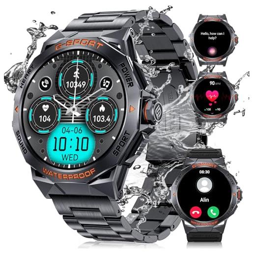 FOXBOX smartwatch uomo con chiamate bluetooth, 1.43amoled always-on display smart watch on 400mah, 100+modalità sport cardiofrequenzimetro spo2 sonno impermeabile ip68 notifiche per ios android