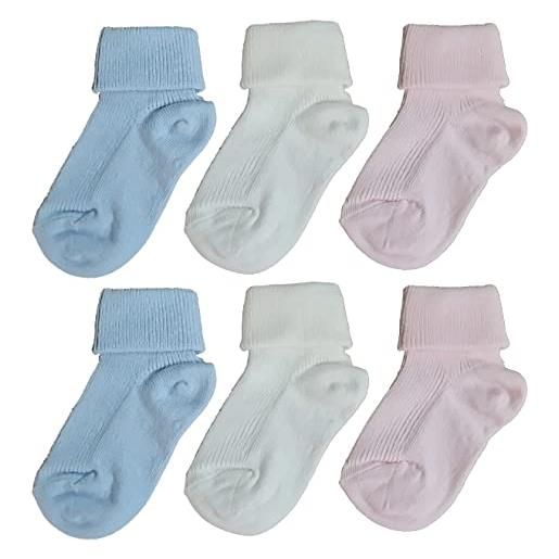 Mafer 6 paia calzini neonato 100% cotone con risvolto (1 (17-18))