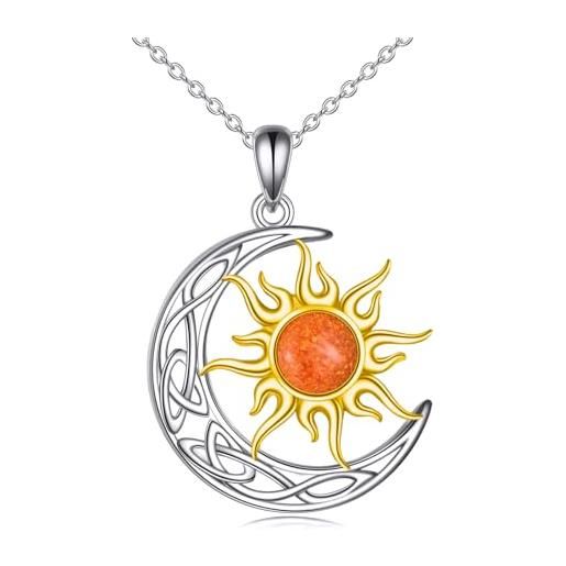 YAFEINI collana sole e luna per donna argento sterling 925 opale celtico mezzaluna ciondolo pietra di luna regalo di gioielli per ragazze (sole opale rosso)