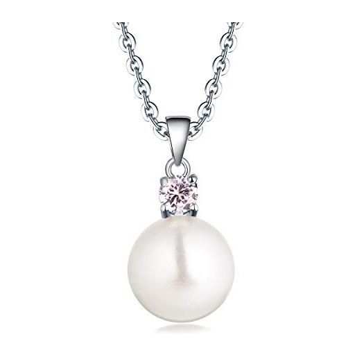JO WISDOM collana di perla argento 925 donna, ciondolo con catena perla d'acqua dolce 10 mm zirconia cubica aaa ottobre birthstone colore tormalina