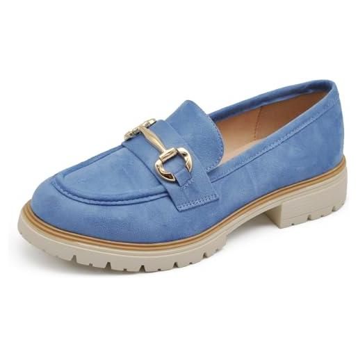 IF fashion scarpe mocassini slip on loafers morbidi donna con strass pietri camoscio scamosciato yl216 blu jeans n. 40