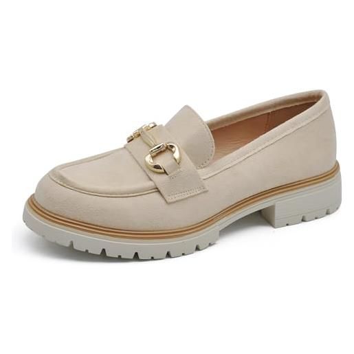IF fashion scarpe mocassini slip on loafers donna con morsetto camoscio scamosciato yl209 beige n. 41