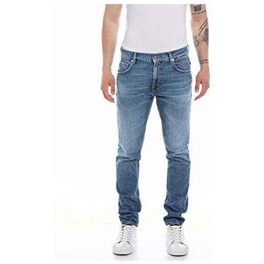 REPLAY jeans uomo mickym slim fit in denim comfort, blu (medium blue 009), w28 x l32