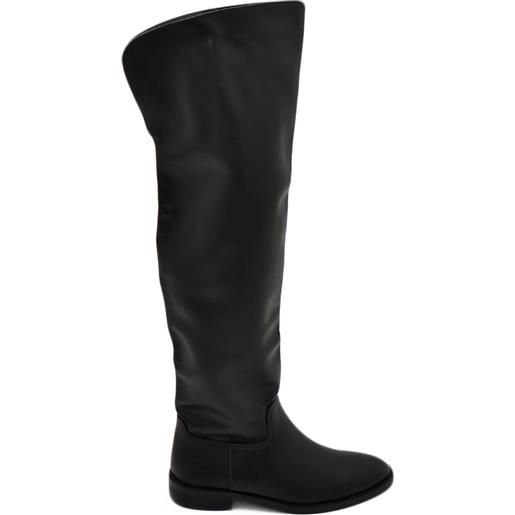 Corina stivali donna alto a punta tonda nero liscio gambale morbido sopra al ginocchio tacco quadrato basso 2 cm moda con zip
