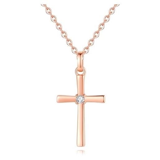 GAVU collana oro rosa da donna con ciondolo croce con diamante cristallo di cubic zirconia