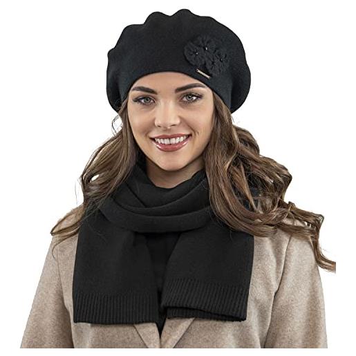 Vivisence berretto e sciarpa da donna set invernale 2 pezzi 7006kmpl, nero, taglia unica