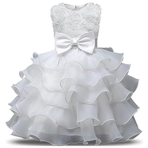 NNJXD vestito da ragazza festa in pizzo per bambini abiti da sposa taglia(150) 7-8 anni fiore bianca