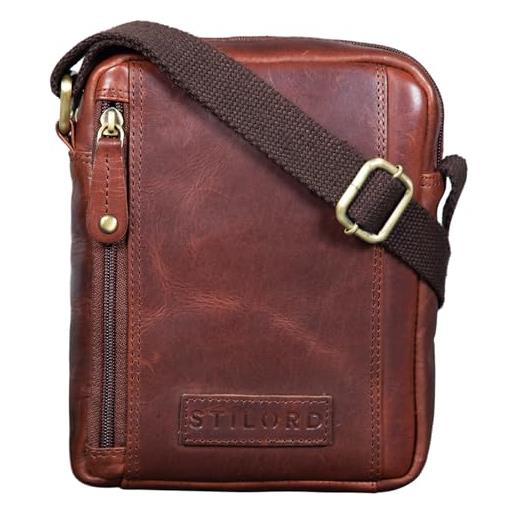 STILORD 'brandon' borsa tracolla piccola da uomo in pelle borsello borsetta pratica sottile messenger bag elegante in cuoio, colore: porto - cognac