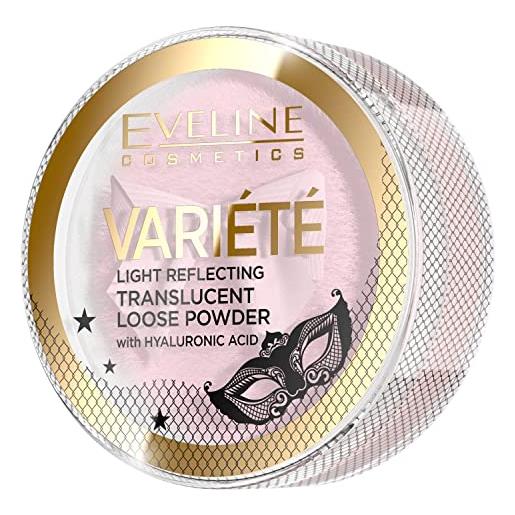 Eveline cosmetics variété cipria in polvere traslucida riflettente con acido ialuronico 86% pigmenti minerali per tutti i tipi e colori di pelle soft focus 6 g
