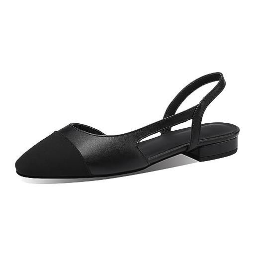 MIRAAZZURRA donne slingback pumps chiuso punta rotonda tacco a blocco bicolore casual tacchi grosso scarpe da ufficio, nero tweed bianco, 38 eu