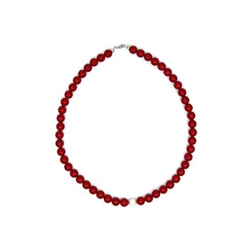 nadir collana donna pasta di corallo rosso con perla bianca coltivata centrale 43 cm
