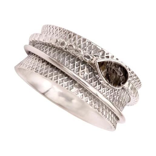 JEWELFORCE jsr-142 - anello da meditazione in argento sterling 925, per uomini e donne, articolo da regalo realizzato a mano, 57 (18.1), metallo prezioso gemma, quarzo rutilato