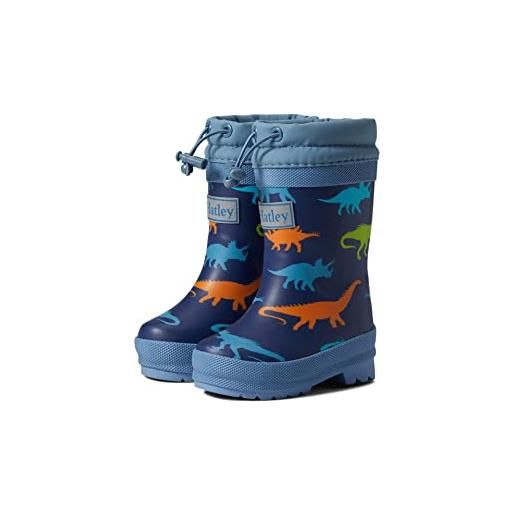 Hatley sherpa lined printed wellington rain boots gummistiefel, barca della pioggia, dino silhouettes, 22 eu