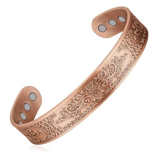 Jecanori braccialetto magnetico in rame da uomo, bracciale rigido in rame con 12 magneti 3500 guass, misura regolabile, con confezione regalo per gioielli (rame-rame)