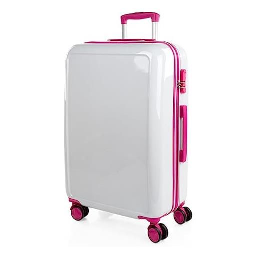 ITACA - valigia grande e resistente, valigie eleganti, valigia da stiva robusta, trolley spazioso, valigie trolley in offerta 702660, bianco-fucsia