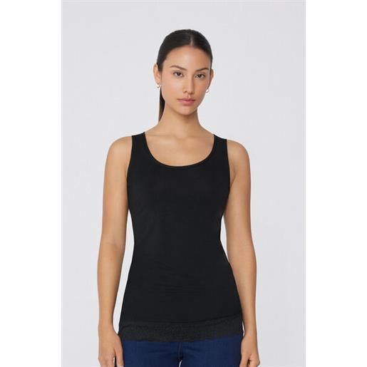 Tezenis canotta lunga a spalla larga viscosa con pizzo donna nero