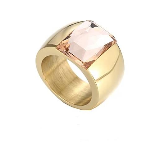 PAMTIER anello con gemma multicolore largo 10mm per donne anello a fascia in acciaio inossidabile con pietra esagerata champagne placcato oro misura 14