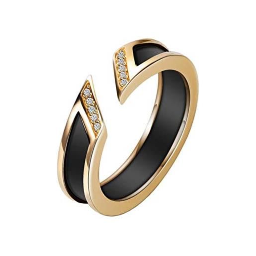 PAMTIER donna 2 file di cristallo trasparente in ceramica fascia da sposa anello aperto classico lucido alto oro nero taglia 14