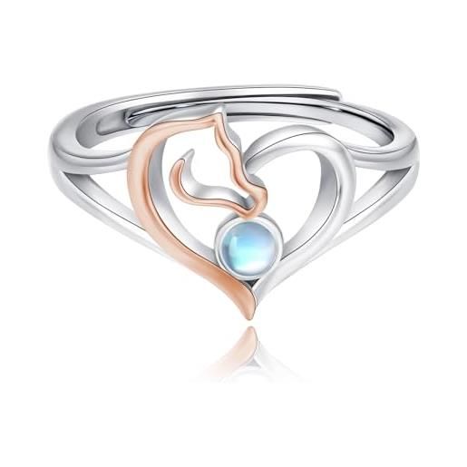SOESON anelli per cavalli in argento sterling 925, per ragazza, con pietra di luna, anello regolabile, anello aperto, regalo per le donne, argento sterling