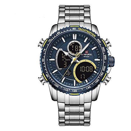Naviforce orologio cronografo sportivo digitale da uomo orologio multifunzionale in acciaio inossidabile al quarzo militare impermeabile