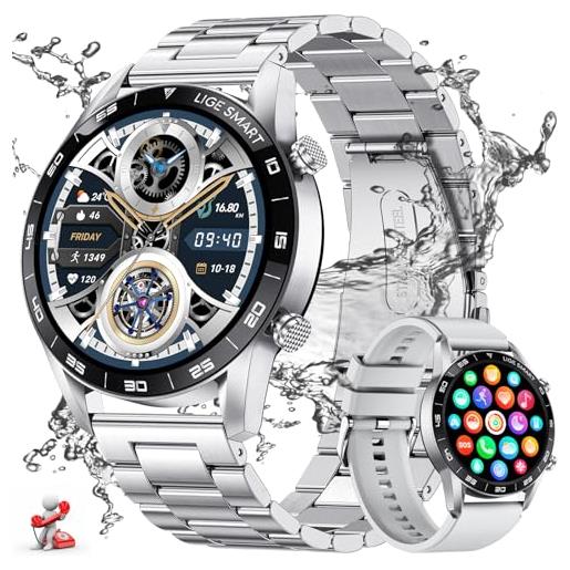 FOXBOX orologio smartwatch uomo, 1.43 amoled schermo smart watch con monitor del sonno, 24/7 frequenza cardiaca, spo2 per android ios, 110+ sports, ip68 impermeabile, chiamate bluetooth, always on