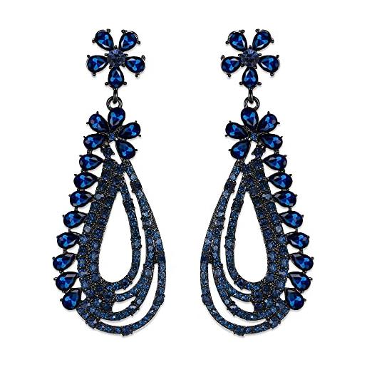 EVER FAITH orecchini da donna con cristalli di strass, cerchio ovale, pendente e lampadario per donna blu navy