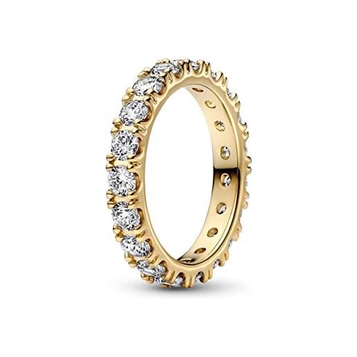 Pandora timeless anello con fila di brillanti eternity placcato in oro 14 k con zirconia cubica trasparente, 60