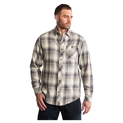 Timberland woodfort mid-weight flannel work shirt camicia button down da lavoro, kittery stripe black, l uomo