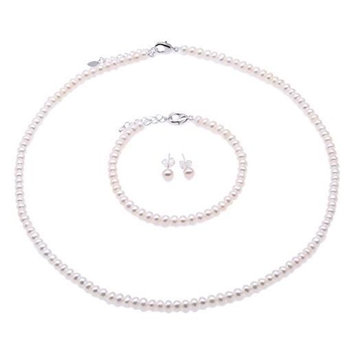 JYX Pearl jyx - set di gioielli di perle - bracciale di perle bianche di dimensioni minuscole 4,5-5,5 mm e orecchini di gioielli in argento sterling 925 - con catena regolabile