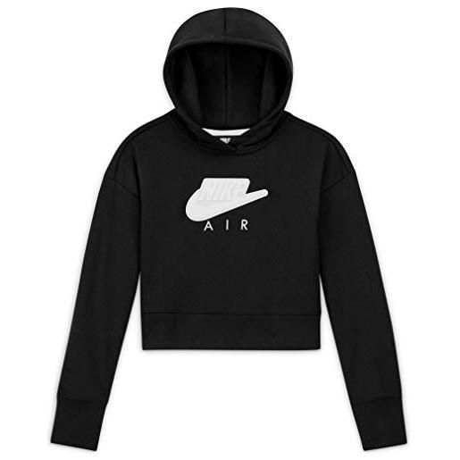 Nike g nsw air ft crop hoodie hbr felpa con cappuccio, black/white/(white), s bambina