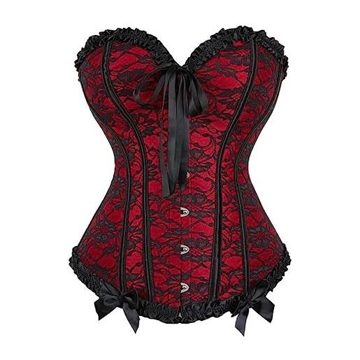 WEITING nero rosso blu lingerie da donna baschi corsetto bustier sovrapposizione di pizzo floreale corsetto overbust korset-rosso-xl