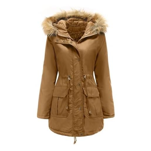 GHOSOHDE parka invernale donna con pelliccia giacca invernale caldo giacca parka elegante slim fit cappotto invernale khaki m
