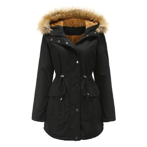 GHOSOHDE parka invernale donna con pelliccia giacca invernale caldo giacca parka elegante slim fit cappotto invernale nero s